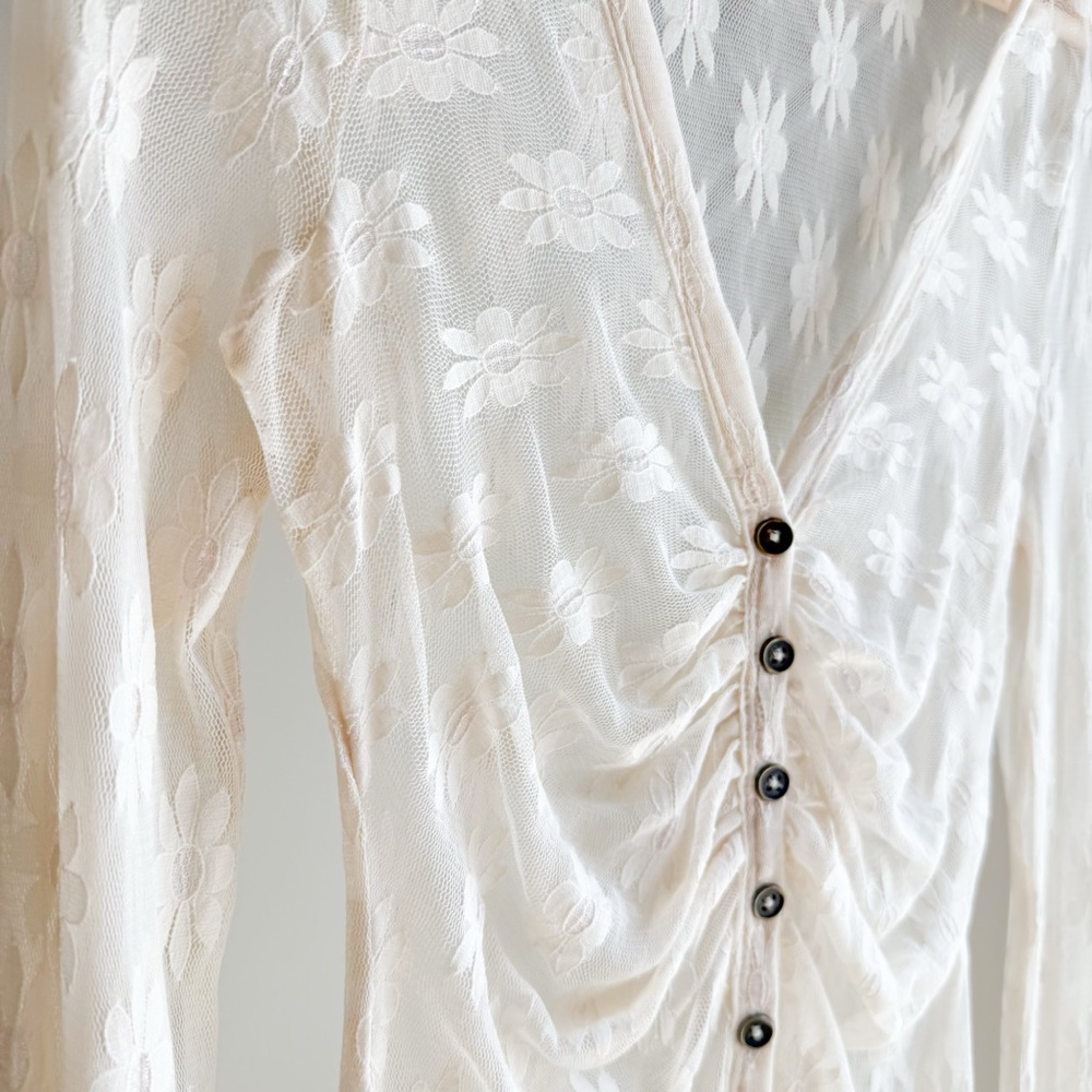 NWOT Free People Floral Sheer Button-Up Blouse - Picture 2 of 5